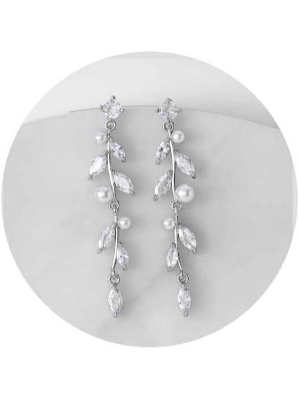 Women's Silver Pearl Drop Earrings Crystal Rhinestone Leaf Dangle Bridal Wedding